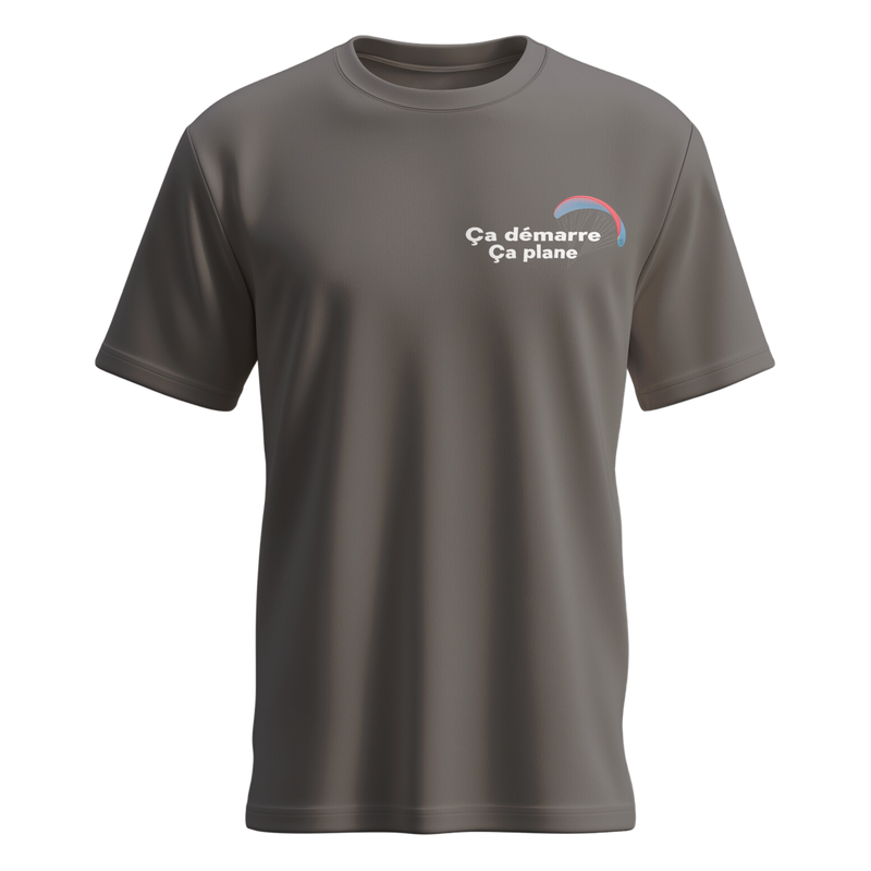 T-shirt Ça démarre ça plane gris face